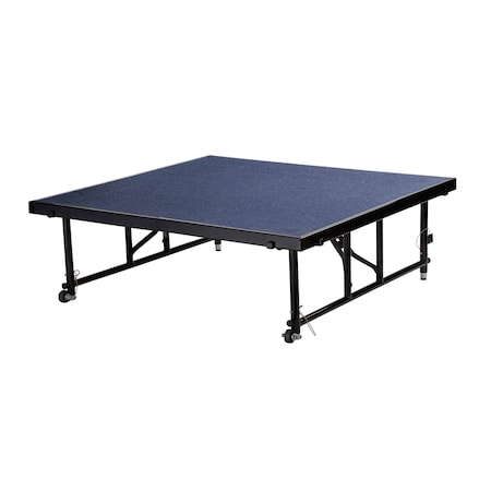 National Public Seating Stage Platform, 4 Ft. x 4 Ft. x 24"-32" Adjustable Height, Blue Carpet TFXS48482432C-04